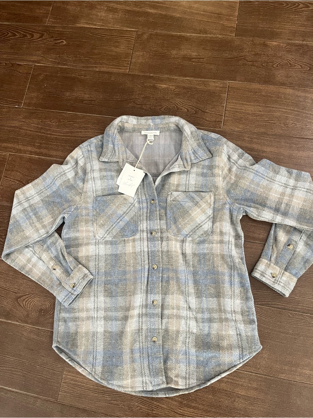 Beachlunchlounge Long Sleeve Button Front Shirt Jacket plaid